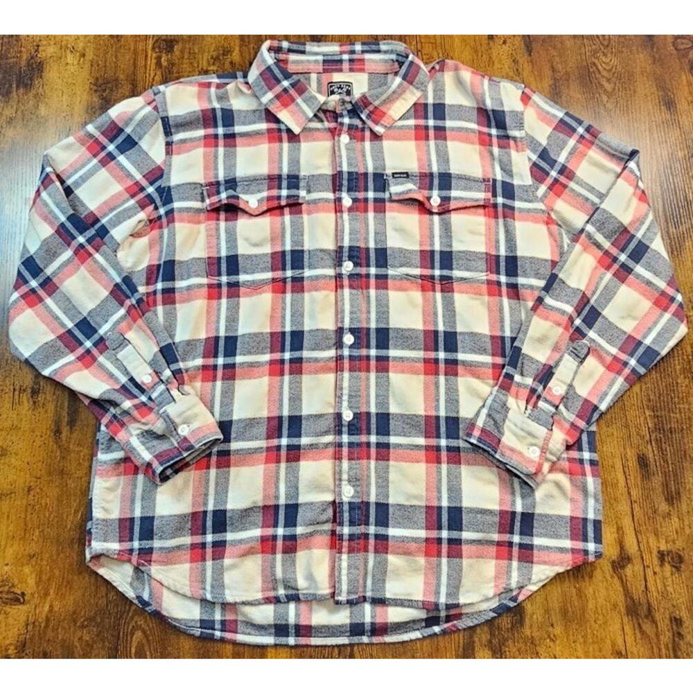 Dark Seas Division Flannel Shirt Mens 2XL White Plaid Patriotic Crew Outdoors